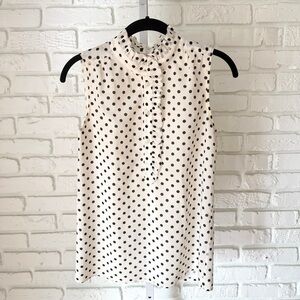 J.Crew Black White Polka Dot Sleeveless Top Ruffle Front Size 0
